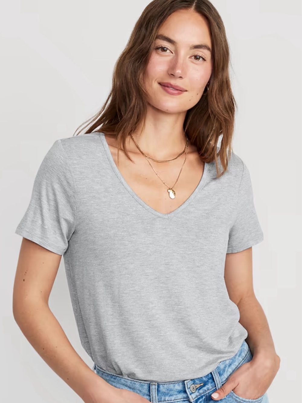 Old Navy Luxe V-Neck T-Shirt, Heather Gray, Women’s Size XL